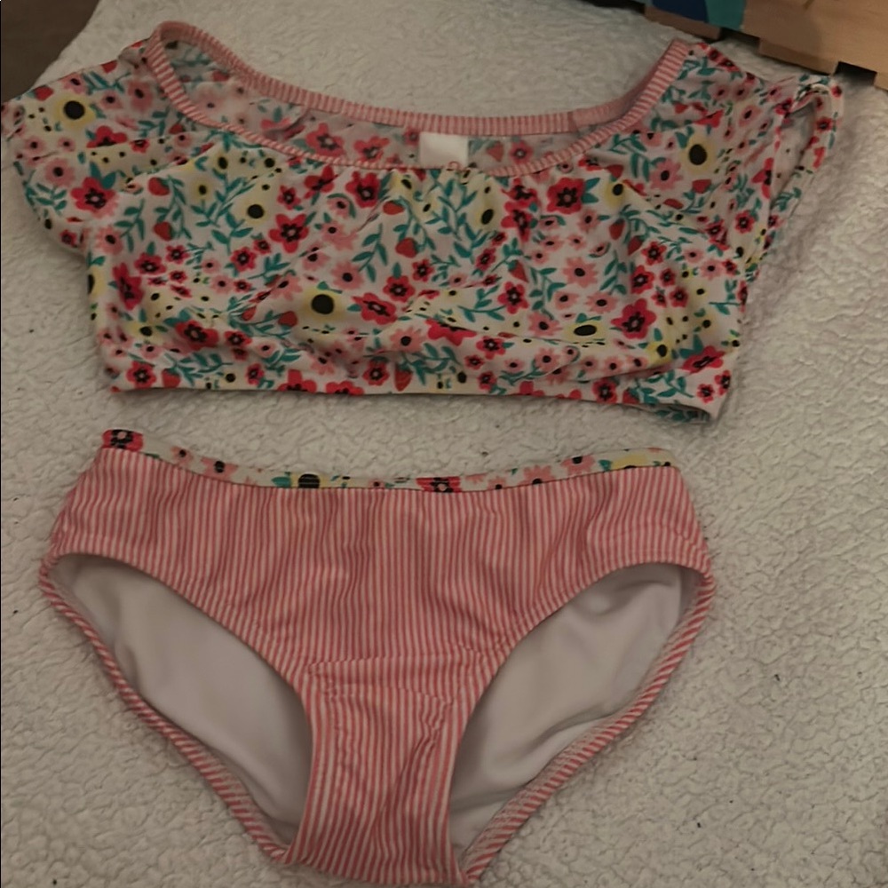 Floral and Striped Kids Swimwear Set